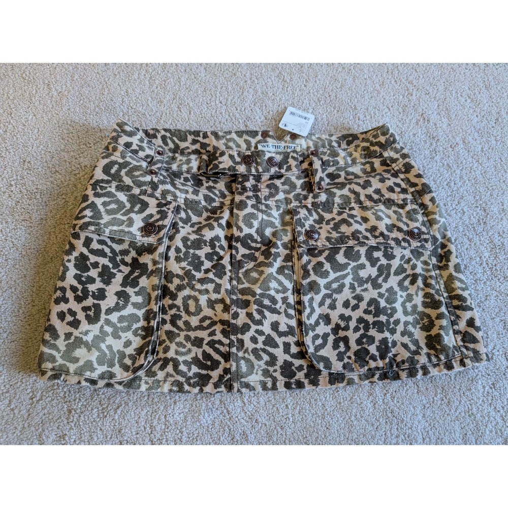 We The Free Womens Leopard Cheetah Print Mini Skirt Size 29 NWT Neutral Combo